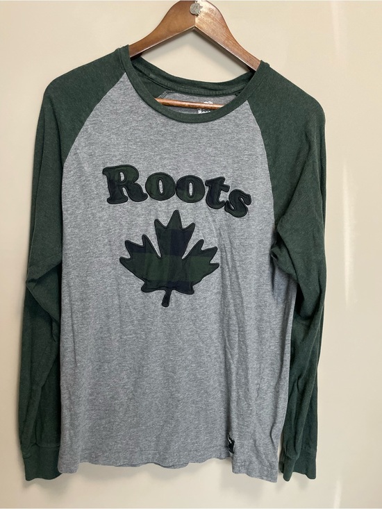 Roots Tops - Roots Long Sleeve Raglan Tee Green Gray Plaid Women’s Small